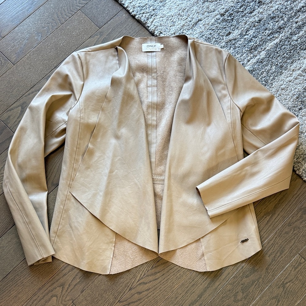 Only Cream Open-Front Vegan Leather Blazer